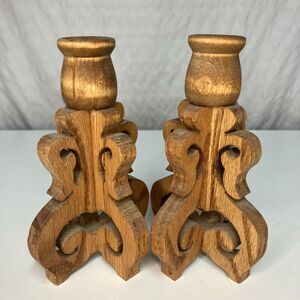 2 Hand Crafted Wood 6” Candle Holders Candlestick Taper Candle